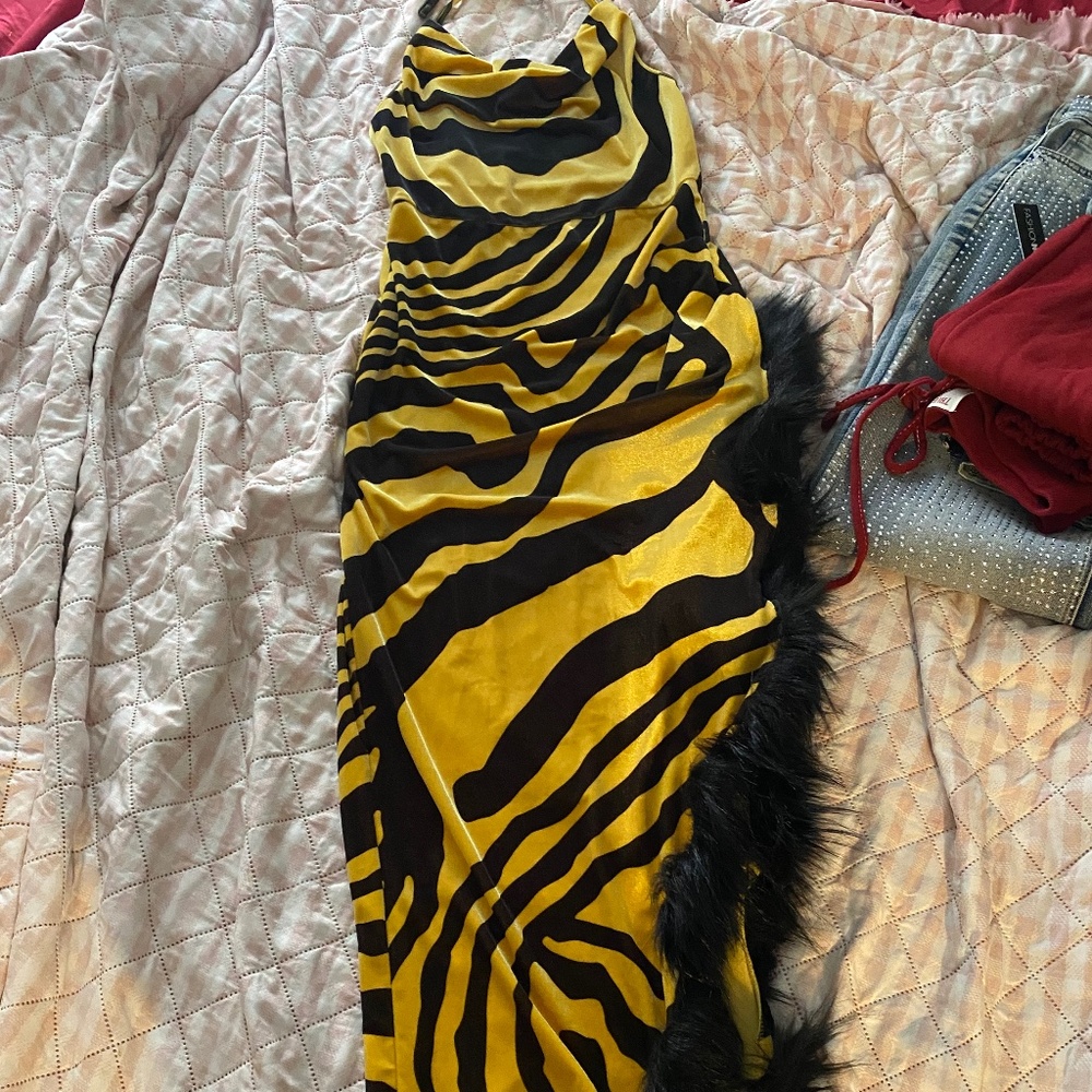 Zebra Print mustard dress